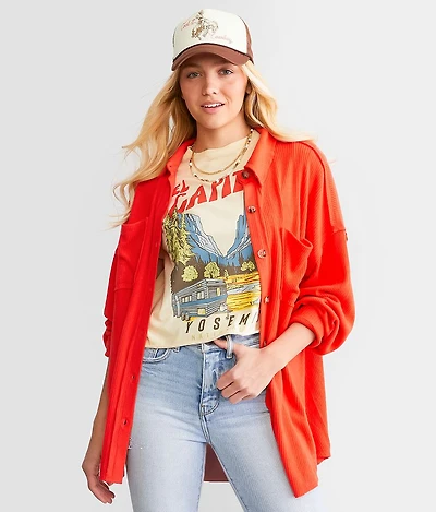 Brushed Rib Knit Oversized Boyfriend Shirt