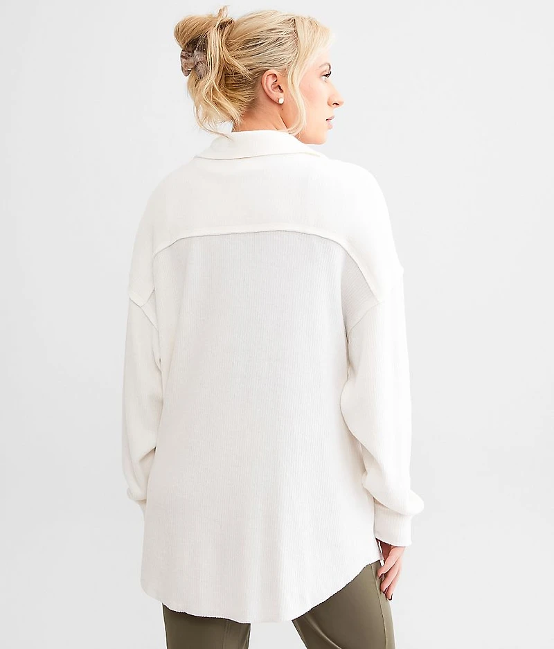 Brushed Rib Knit Oversized Boyfriend Shirt