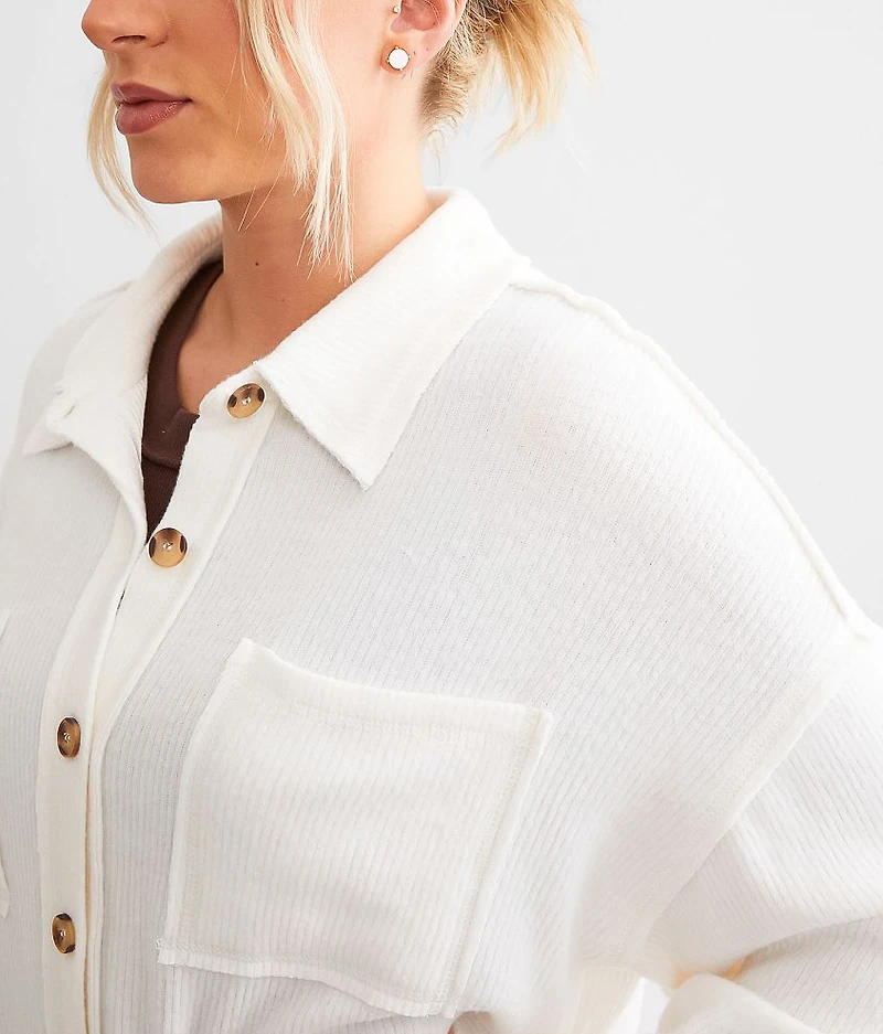 Brushed Rib Knit Oversized Boyfriend Shirt