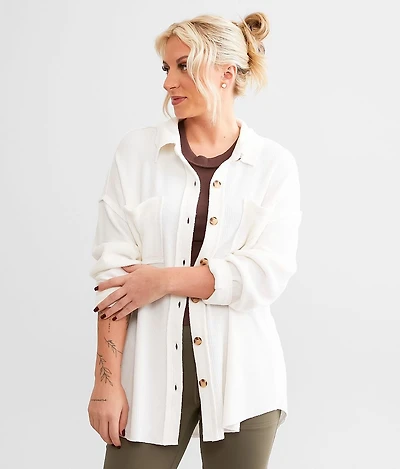 Brushed Rib Knit Oversized Boyfriend Shirt