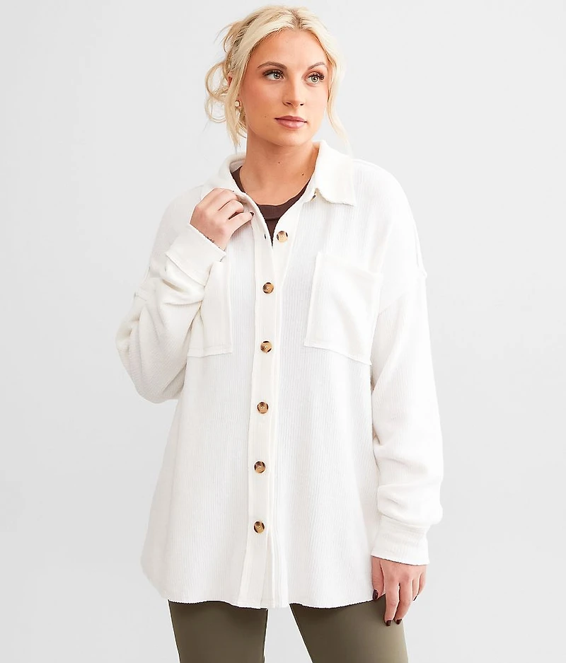 Brushed Rib Knit Oversized Boyfriend Shirt