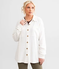 Brushed Rib Knit Oversized Boyfriend Shirt