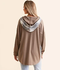 Plaid Waffle Knit Boyfriend Hooded Shirt