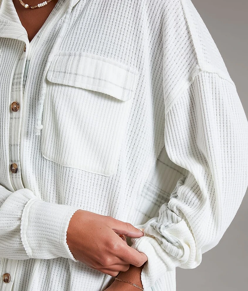 Waffle Knit Boyfriend Hooded Shirt
