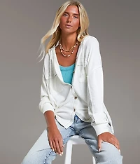 Waffle Knit Boyfriend Hooded Shirt