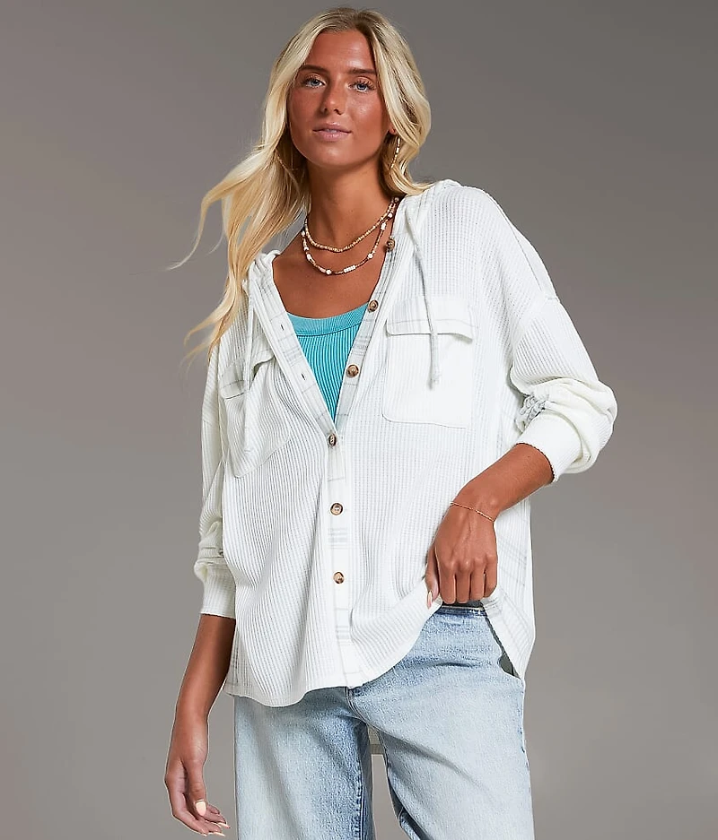 Waffle Knit Boyfriend Hooded Shirt