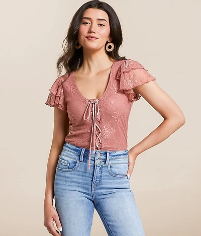 Floral Lace Flutter Top