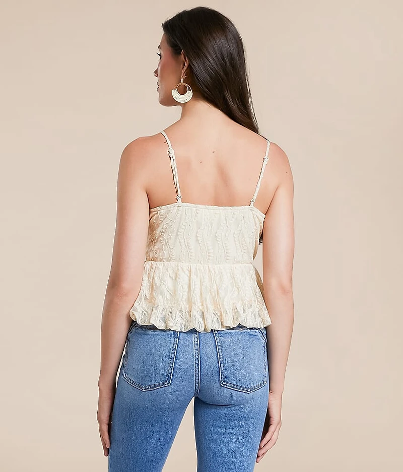 Lace Peplum Bubble Cropped Tank Top