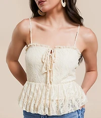 Lace Peplum Bubble Cropped Tank Top