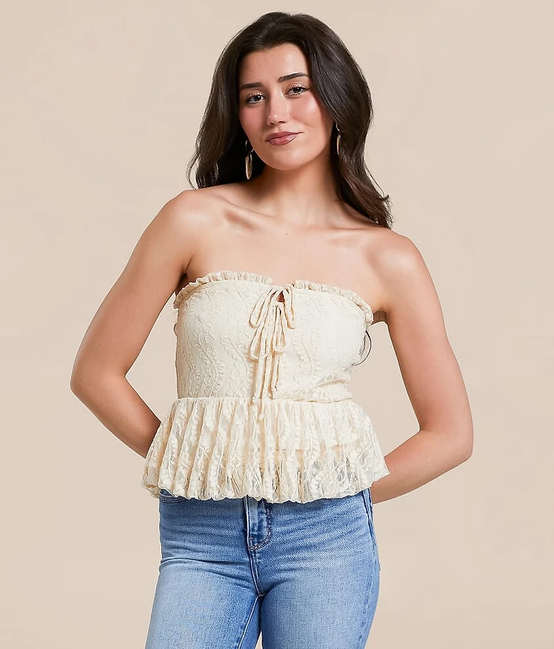 Lace Peplum Bubble Cropped Tank Top