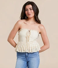 Lace Peplum Bubble Cropped Tank Top