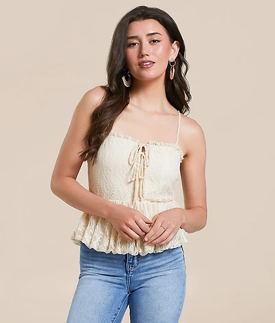 Lace Peplum Bubble Cropped Tank Top