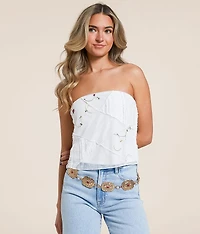 Pieced Floral Mesh Tube Top