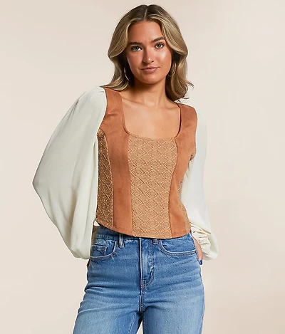 Willow & Root Faux Suede Cropped Top