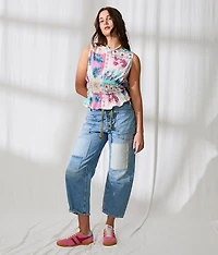 Tropical Shirred Peplum Tank Top