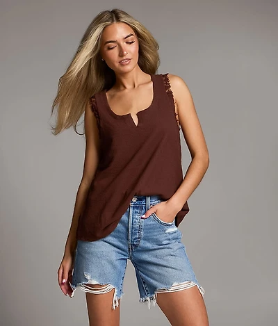 Raw Edge Ribbed Tank Top