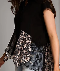 Pieced Floral Lace Henley