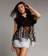 Pieced Floral Lace Henley