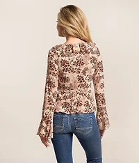 Floral Leopard Mesh Ruffle Top