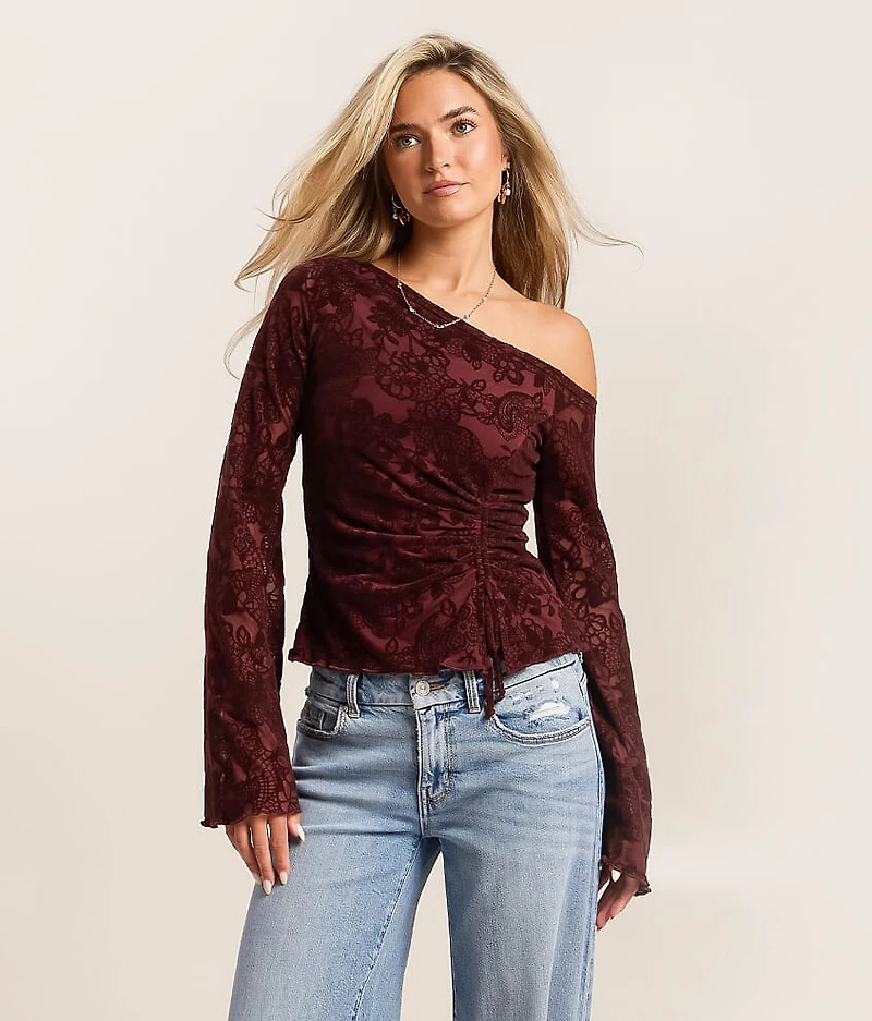 Flocked Floral Off The Shoulder Top