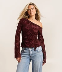 Flocked Floral Off The Shoulder Top