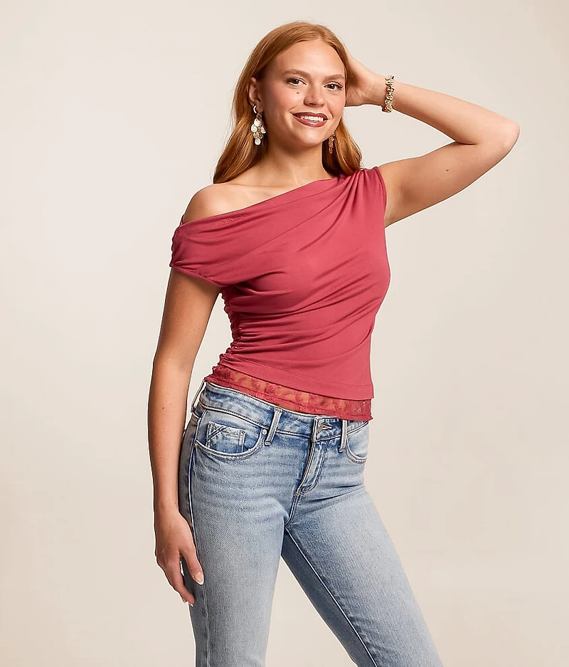 Off The Shoulder Lace Trim Top