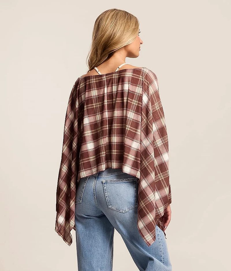 Plaid Poncho With Scarf
