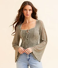 Textured Front Tie Top