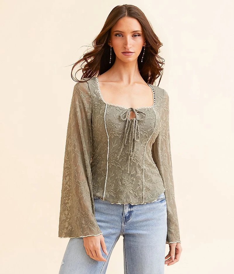 Textured Front Tie Top