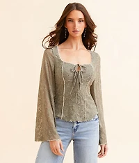 Textured Front Tie Top