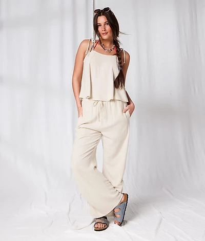 Wide Leg Linen Blend Pant