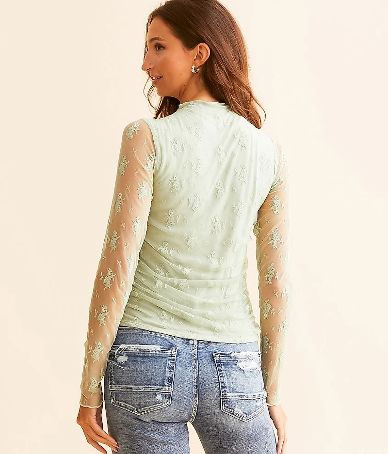 Shirred Floral Lace Top