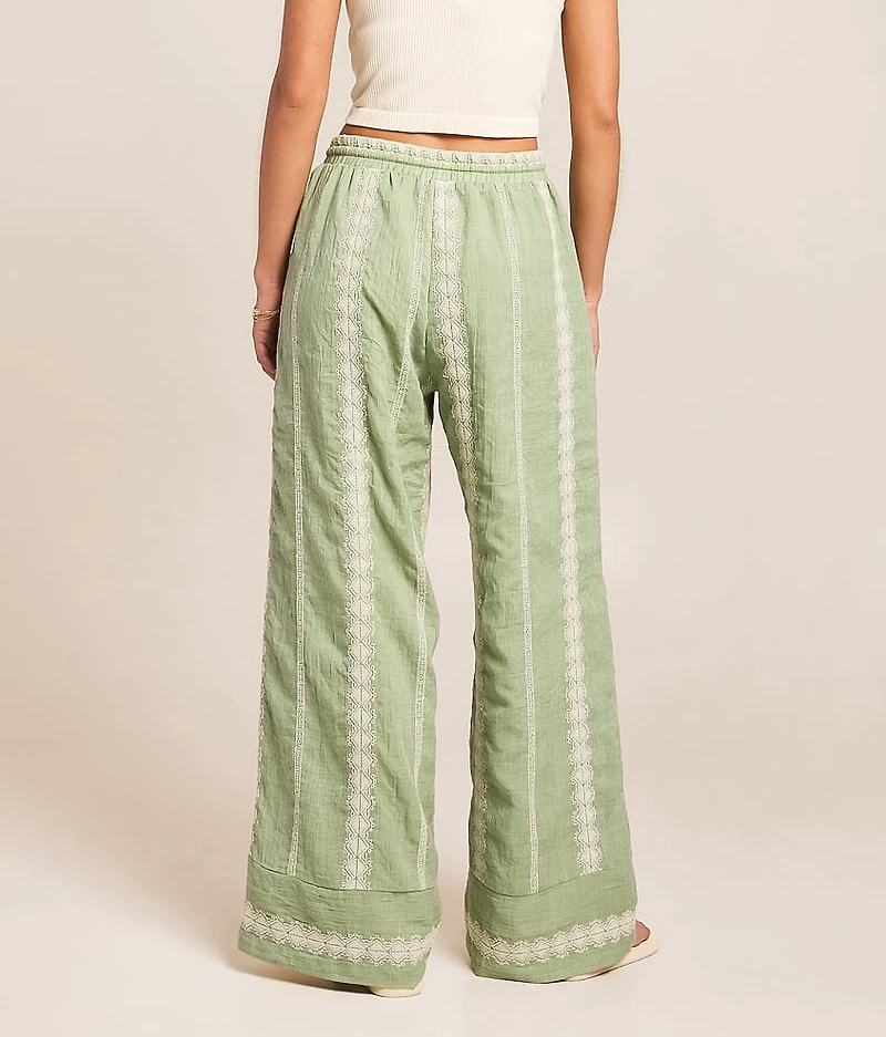 Embroidered Eyelet Wide Leg Beach Pant