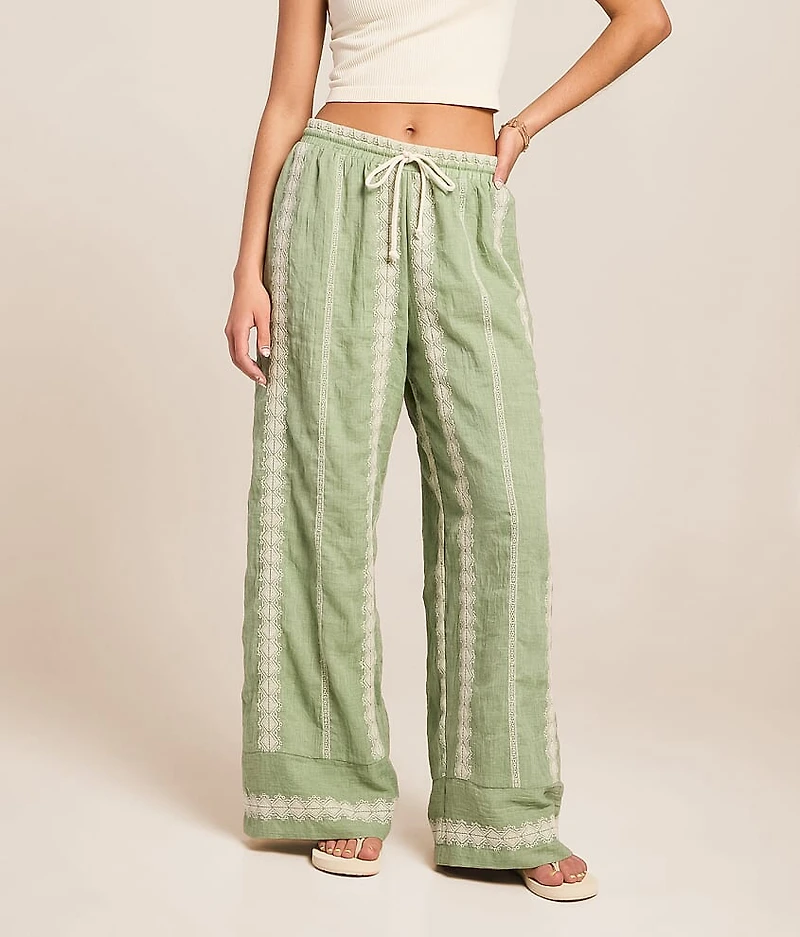 Embroidered Eyelet Wide Leg Beach Pant