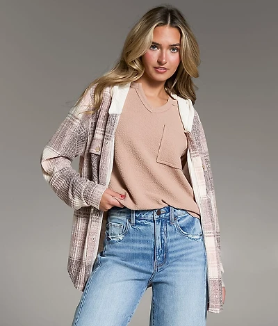 Plaid Knit Hooded Shirt
