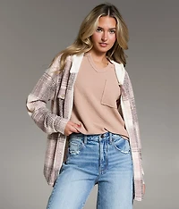 Plaid Knit Hooded Shirt
