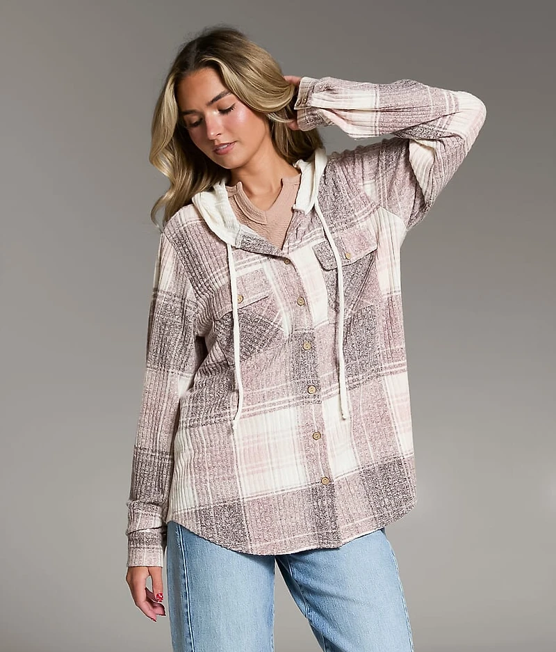 Plaid Knit Hooded Shirt