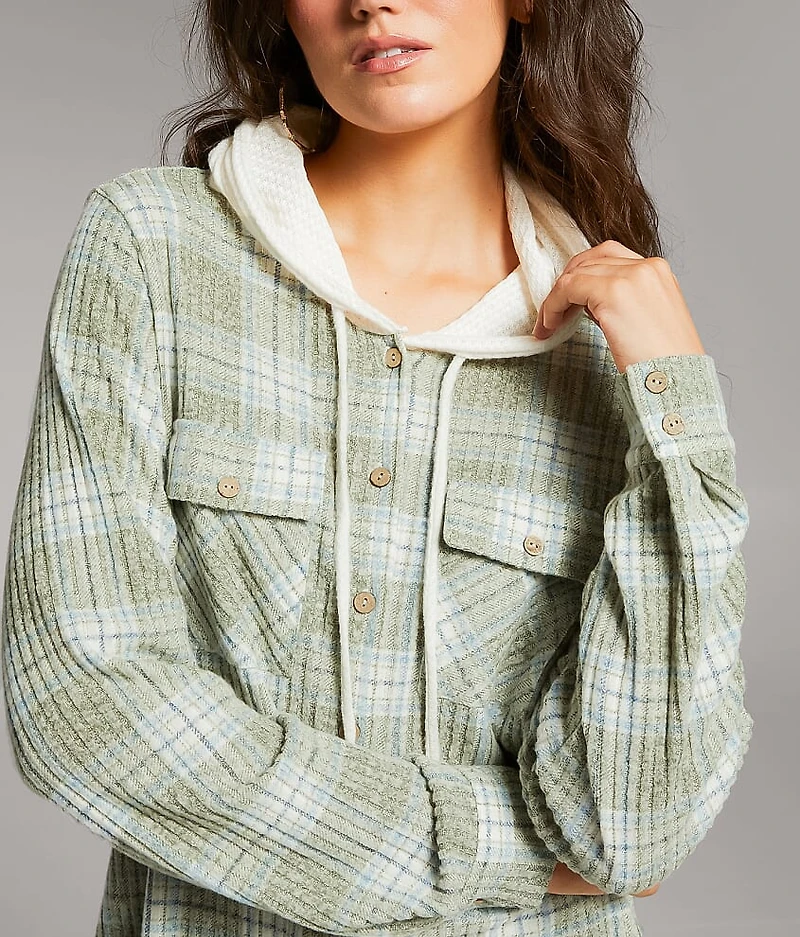 Eased Plaid Hooded Shirt
