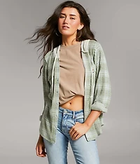 Eased Plaid Hooded Shirt