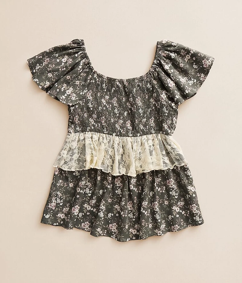 Girls - Ruffle Lace Floral Top