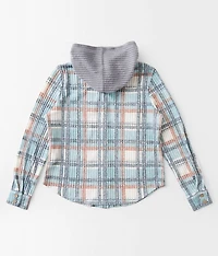 Girls - Plaid Knit Hooded Shirt