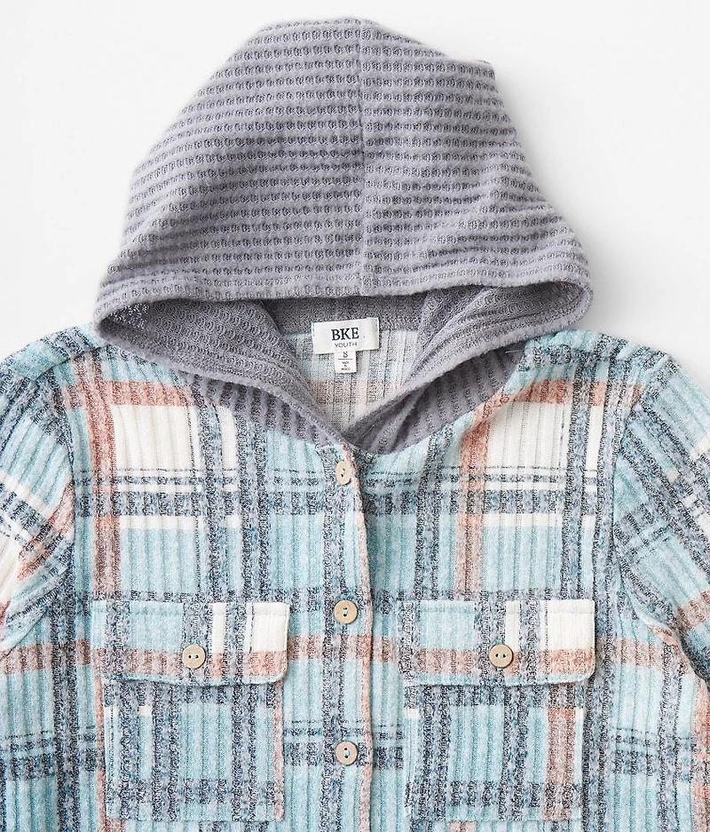 Girls - Plaid Knit Hooded Shirt