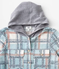 Girls - Plaid Knit Hooded Shirt