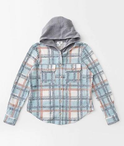 Girls - Plaid Knit Hooded Shirt