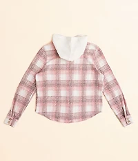 Girls - Plaid Knit Hooded Shirt