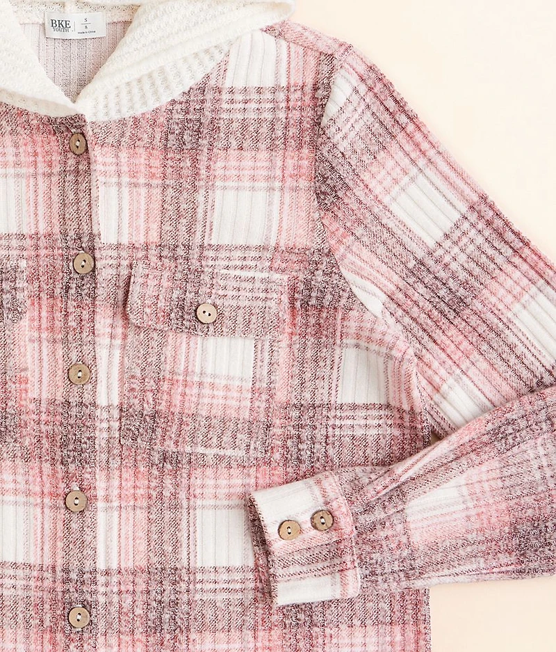 Girls - Plaid Knit Hooded Shirt