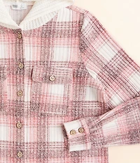 Girls - Plaid Knit Hooded Shirt