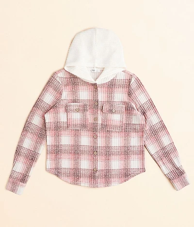 Girls - Plaid Knit Hooded Shirt