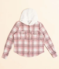 Girls - Plaid Knit Hooded Shirt