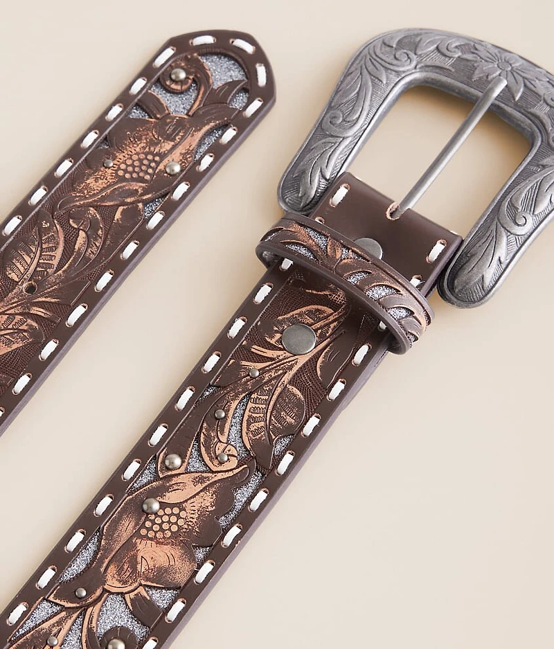 Tooled Leather Glitter Belt